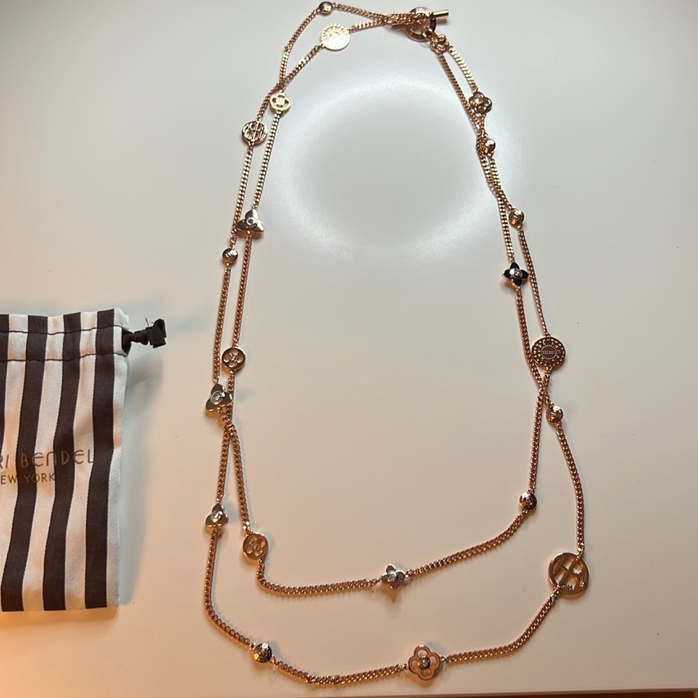 Henri Bendel rose gold long double layered necklace